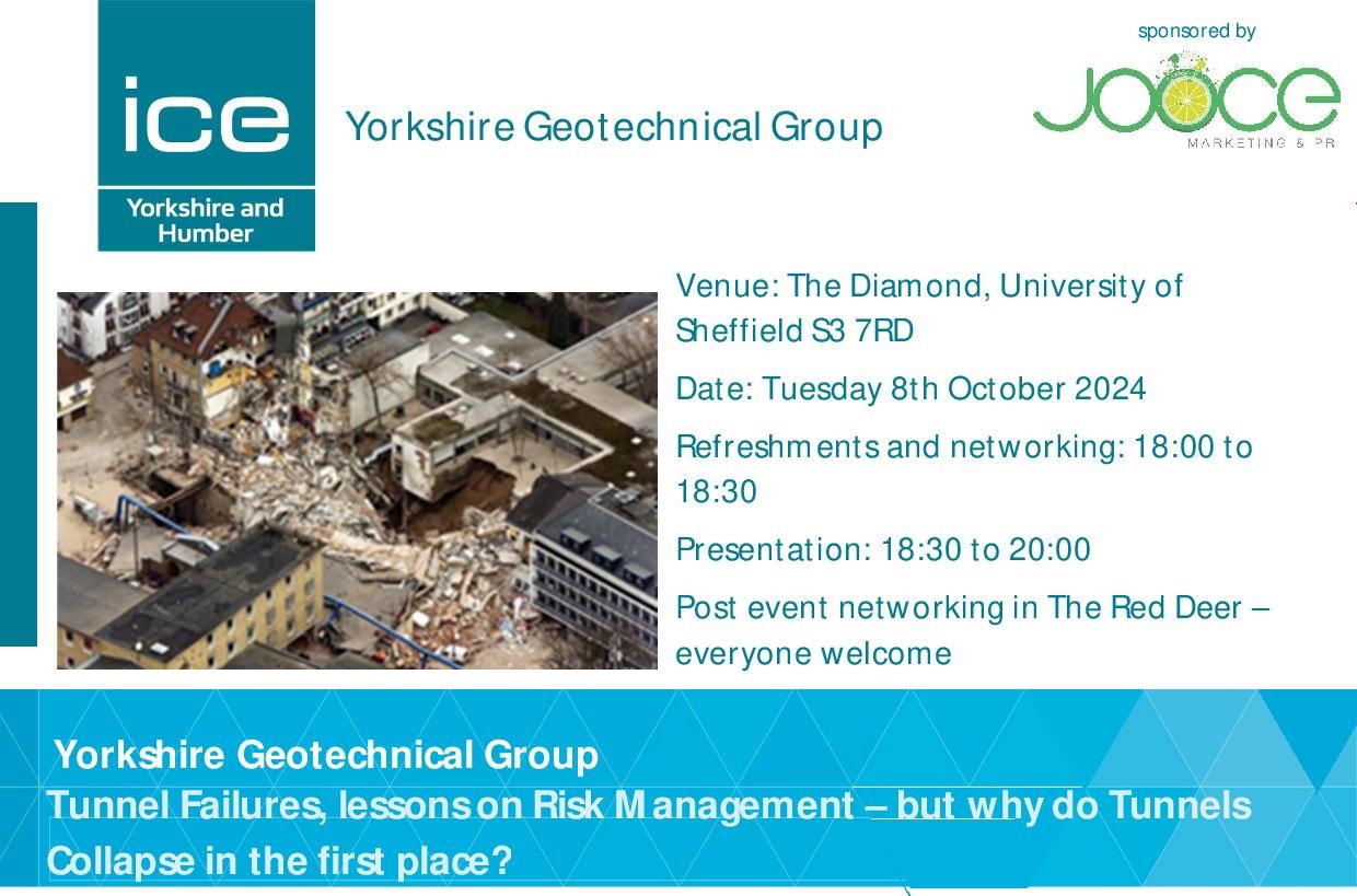 Jooce Marketing & PR Proud to Sponsor Yorkshire Geotechnical Group’s October Talk on Tunnel Failures and Risk Management